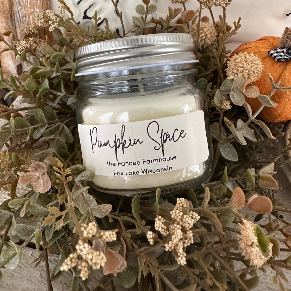 Pumpkin Spice 8 oz mason jar soy candle Fall aroma by the Fancee Farmhouse